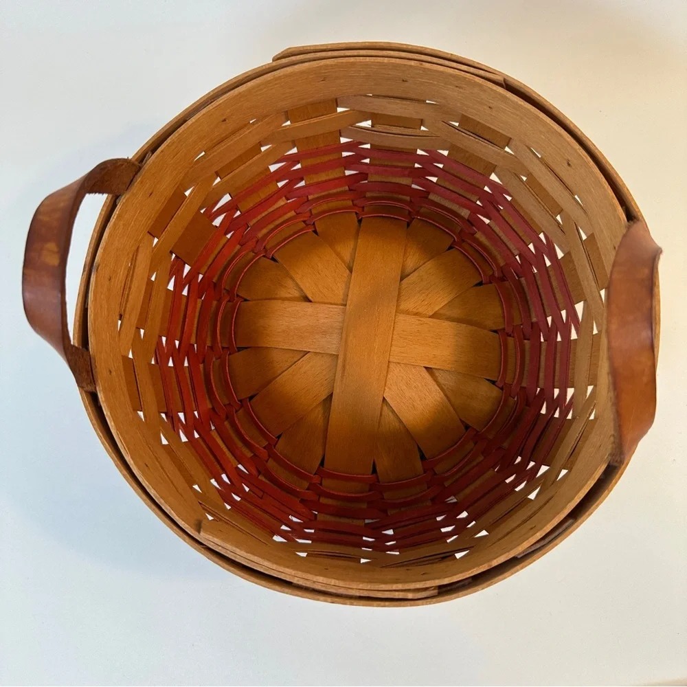 VTG Longaberger‎ 1995 Rustic Brown Woven Basket with Leather Handles